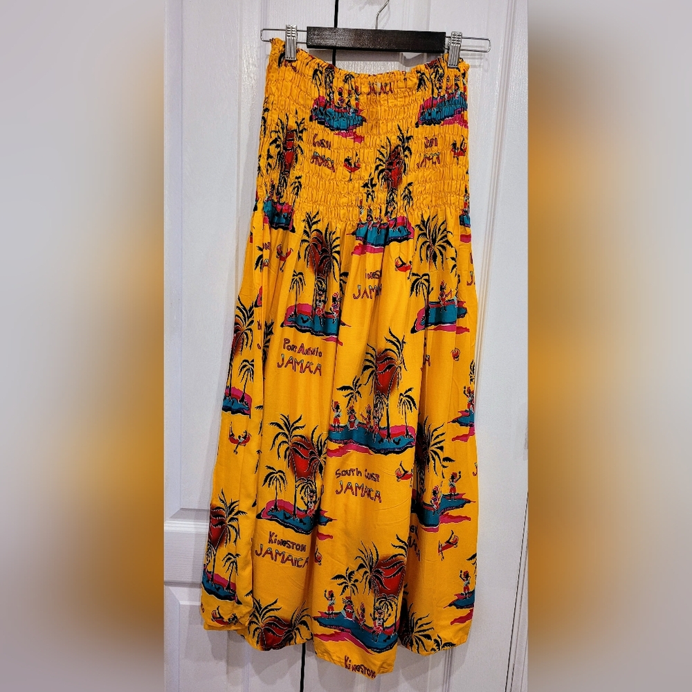 Yellow Strapless Smocked Midi Dress